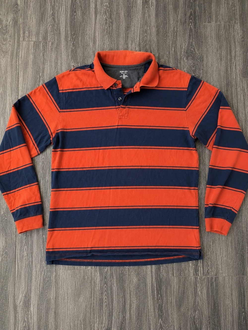 St. John's Bay Orange & Navy Striped Long Sleeve Polo